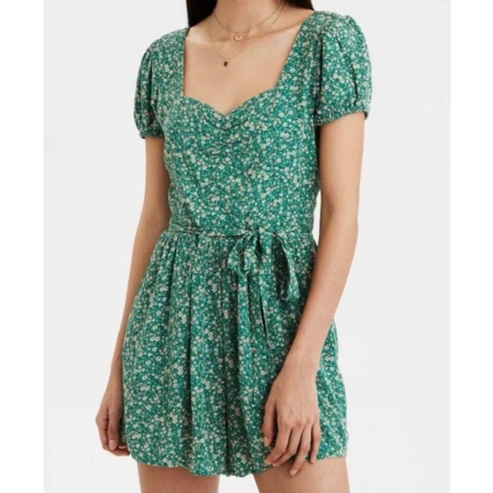 American Eagle Outfitters Floral Green Sweetheart Romper Sz M